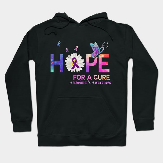 Hope For A Cure Butterfly Flower  Alzheimer's Awareness Hoodie by HomerNewbergereq